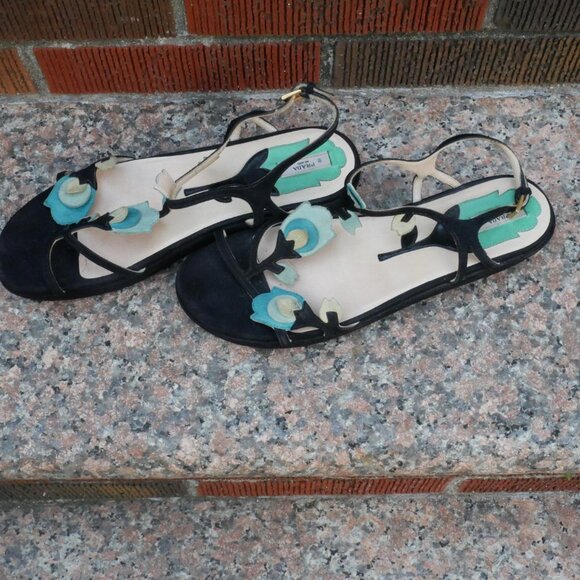 RARE PRADA Floral Black & Blue FAIRY COLLECTION JAMES JEAN 2008 Sandals Size 39 - Picture 4 of 4